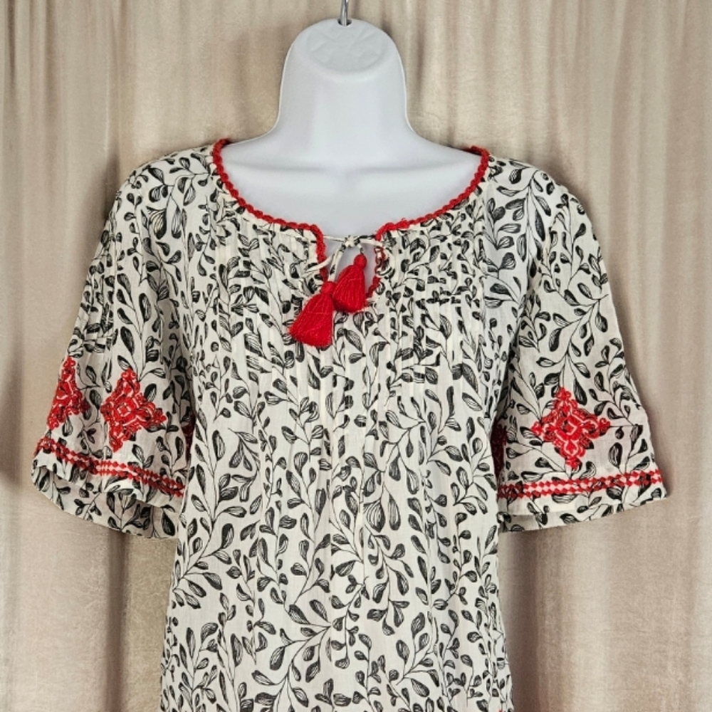 NWOT J Jill cream red black embroidered floral blouse top Womens Medium - Picture 11 of 12